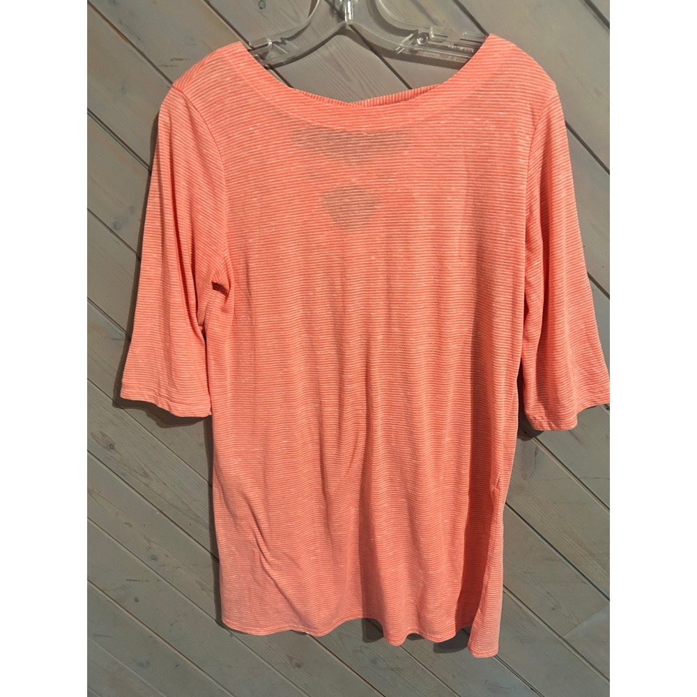 Prana Women's Coral Striped V Neck Criss Cross Back 3/4 Sleeve Top